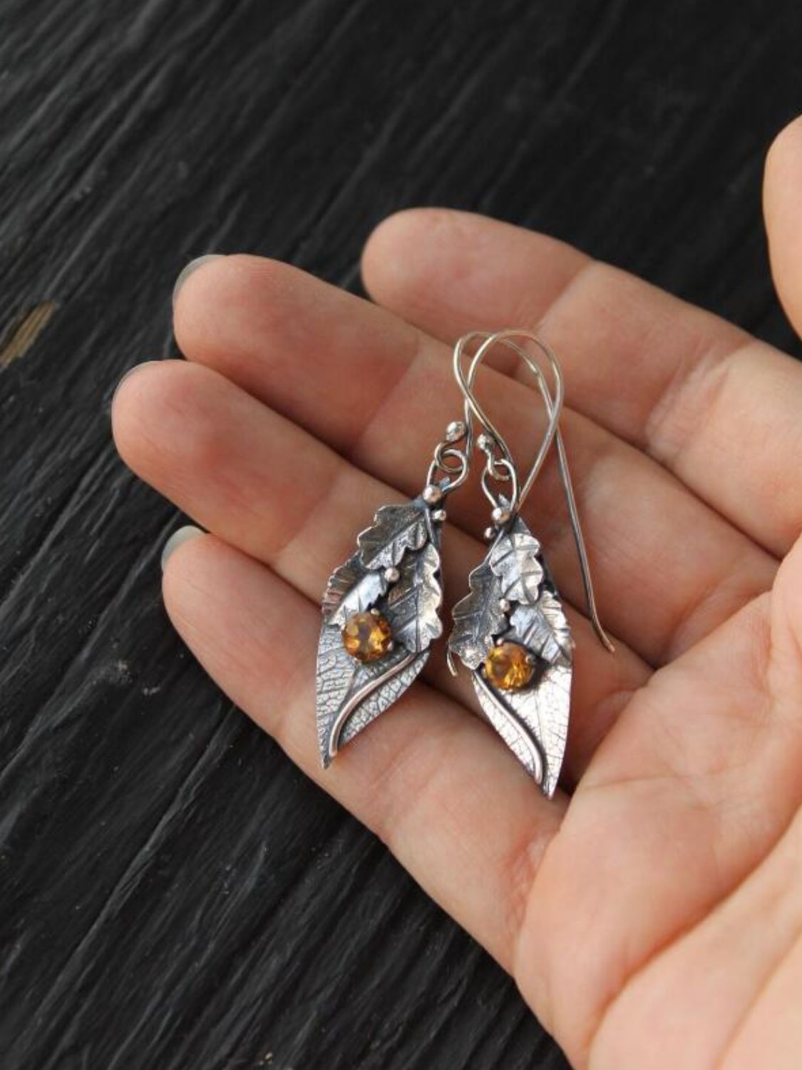 Rhinestone Leaf Shape Earrings