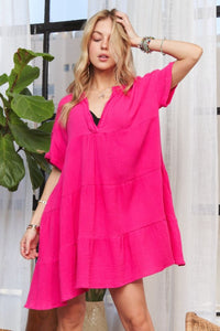 Tiered Notched Short Sleeve Dress