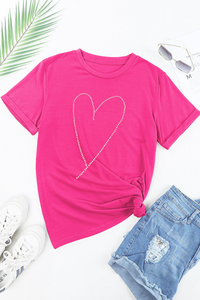 Rose Red Rhinestone Heart Graphic Crewneck Valentines Tee