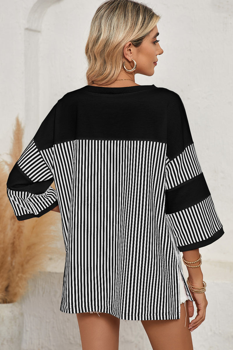 Black & White Striped Patchwork Oversized Tee