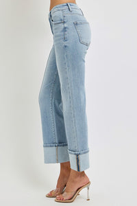 Ankle Straight Leg Cuffed Jeans