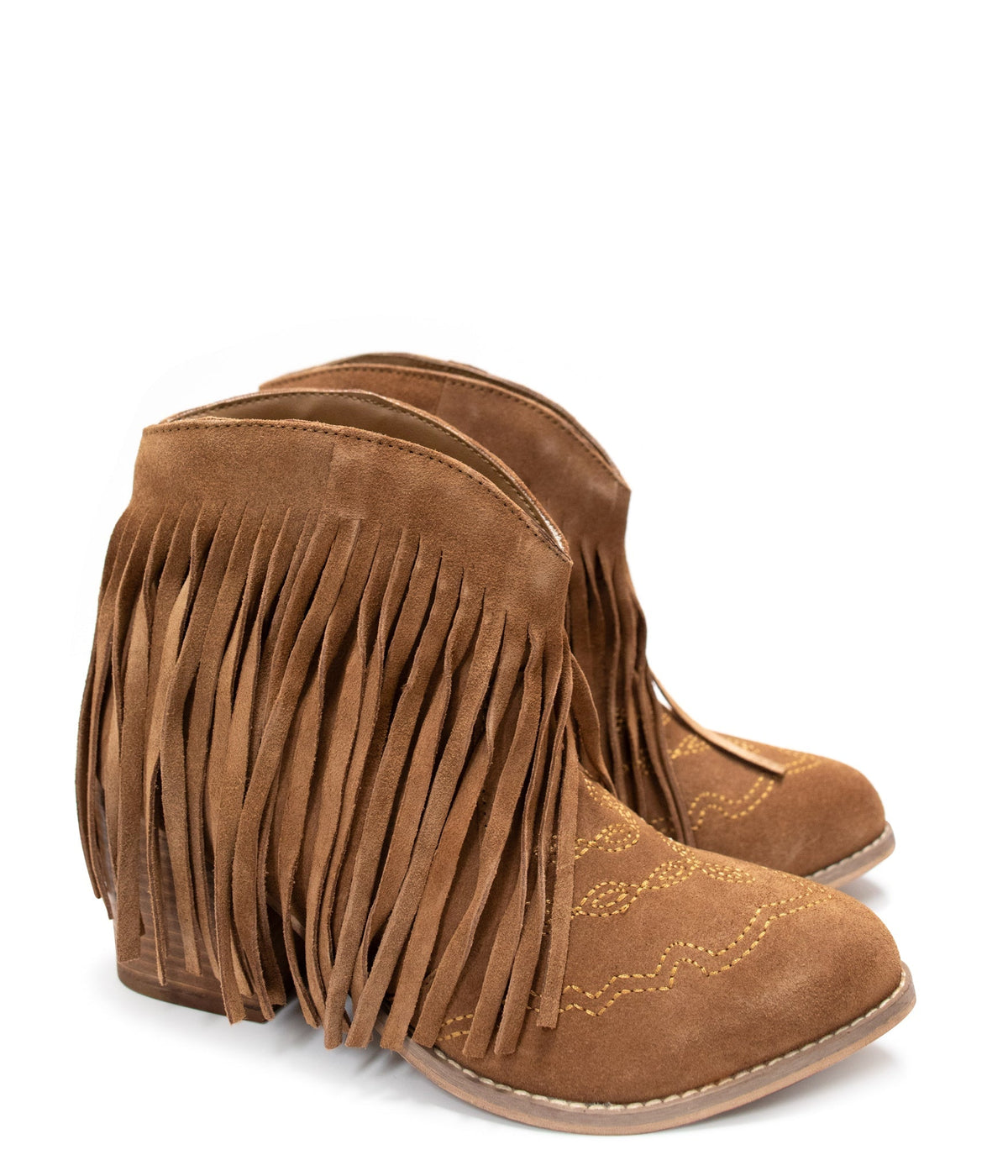 Amos Fringe Ankle Bootie in Tan Suede