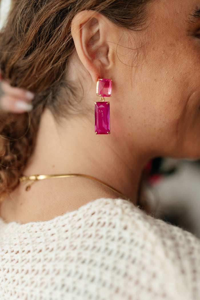 Pendientes rectangulares de cristal Sparkly Spirit en rosa