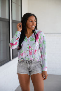 Thinking On It Top floral con espalda abierta