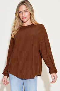 Basic Bae Ribbed Round Neck Long Sleeve T-Shirt