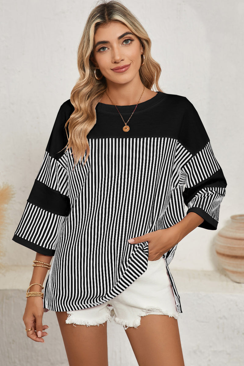 Black & White Striped Patchwork Oversized Tee