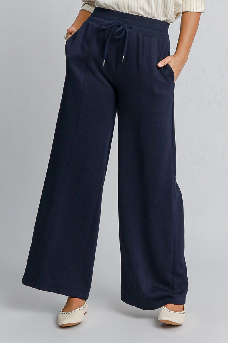 Drawstring Wide Leg Pants with Pockets