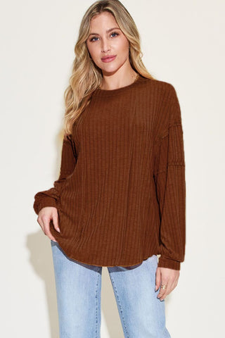 Basic Bae Ribbed Round Neck Long Sleeve T-Shirt