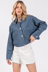 Cropped Denim Jacket with Patch Pockets