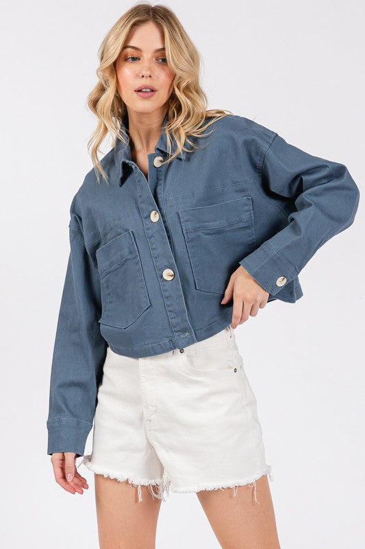 Cropped Denim Jacket with Patch Pockets