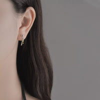 Delicate chain drop earrings from Trendsi featuring fine metal chains and elegant dangling design.