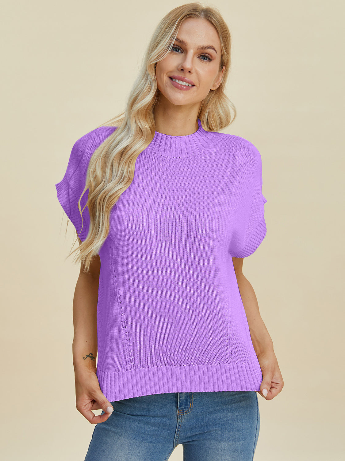 Double Take Mock Neck Short Sleeve Sweater