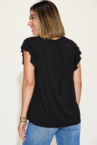 Basic Bae Bamboo Notched Ruffled Short Sleeve T-Shirt