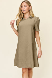 Double Take Texture Collared Neck Short Sleeve Dress