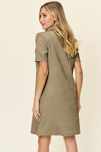 Double Take Texture Collared Neck Short Sleeve Dress