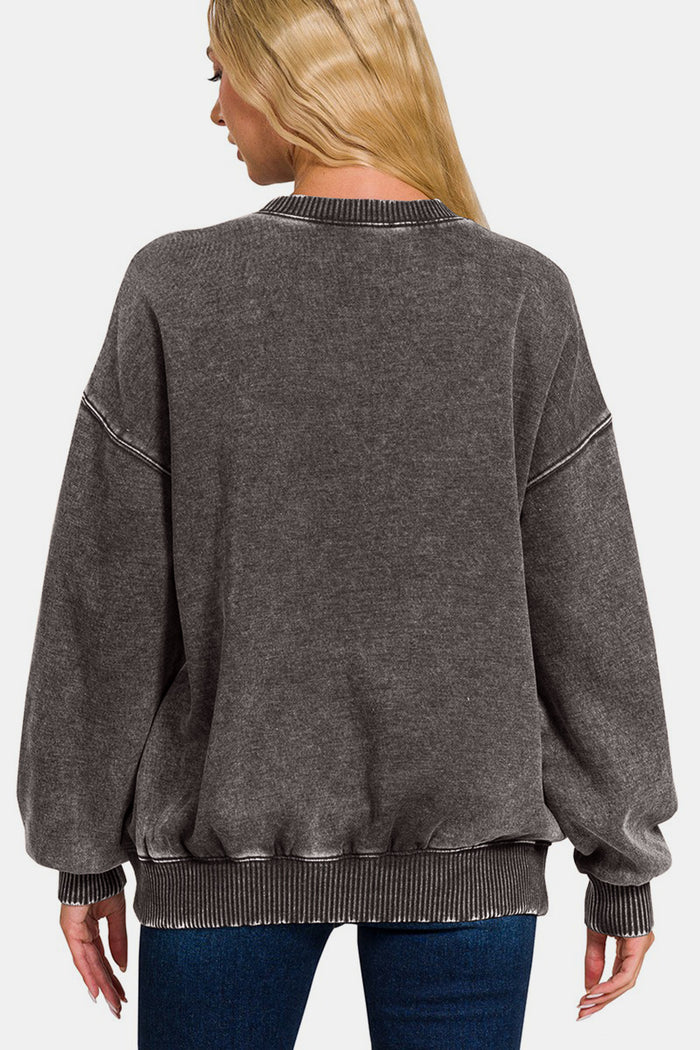 Zenana Acid Wash Fleece Long Sleeve Sweatshirt