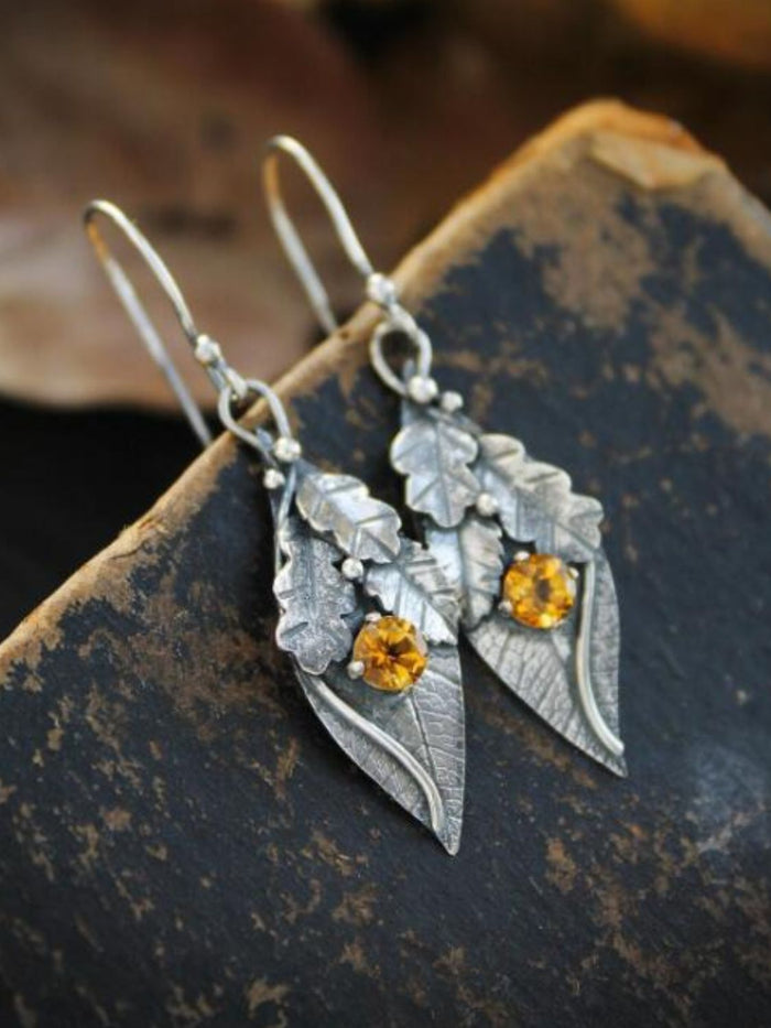 Rhinestone Leaf Shape Earrings