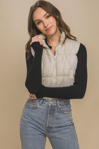 Love Tree Zip Up Turtleneck Cropped Vest Coat