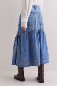 Midi Denim Skirt with Pockets