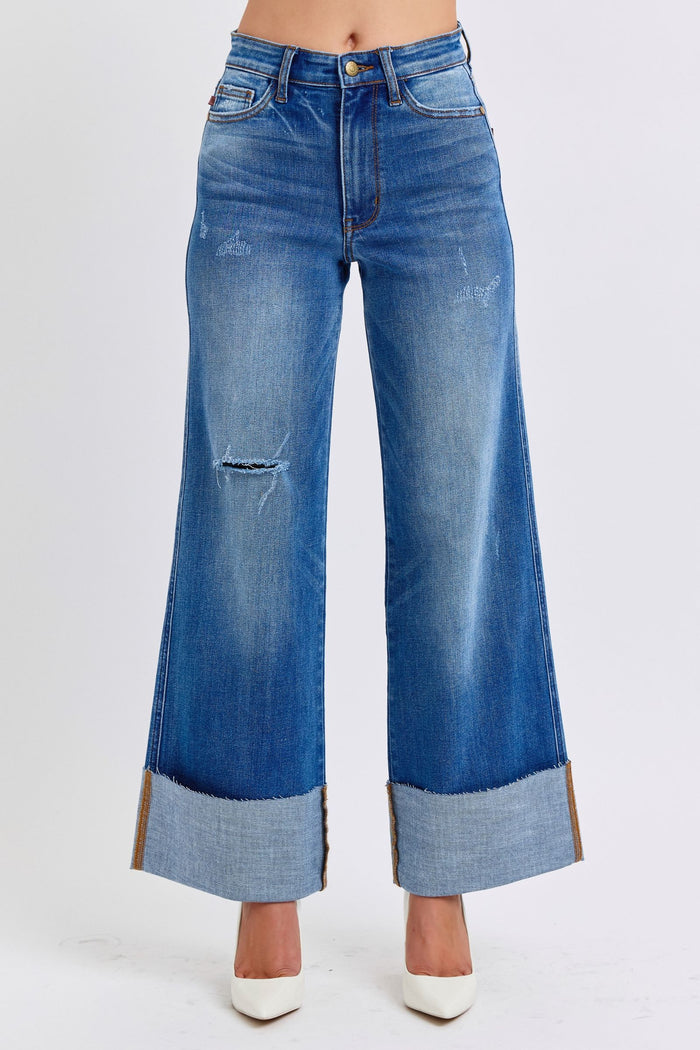 Distressed High Waist Wide Leg Jeans