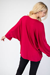 Notched Three-Quarter Sleeve Blouse