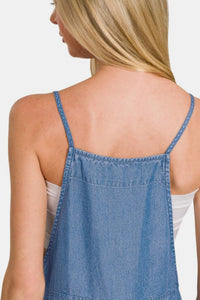 Washed Adjustable Strap Wide Leg Denim Overalls