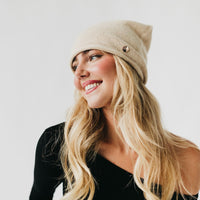 Cable Rolled Edge Cashmere Beanie
