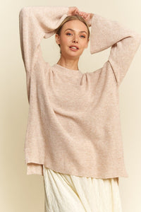 High-Low Round Neck Drop Shoulder Sweater