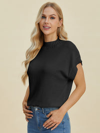 Double Take Mock Neck Short Sleeve Sweater