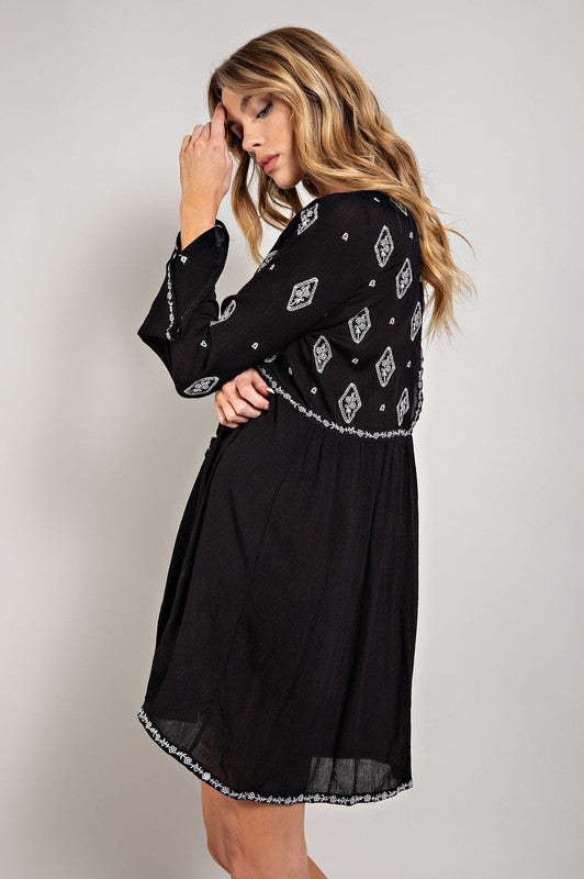 Bohemian Embroidery Long Sleeve Mini Dress