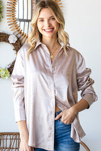 First Love Ditsy Dot Button Down Collared Satin Shirt