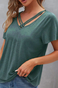 Trendsi classic V-neck tee in soft fabric, shown as a stylish blouse or shirt with a relaxed fit and clean neckline.
