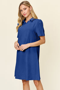 Double Take Texture Collared Neck Short Sleeve Dress