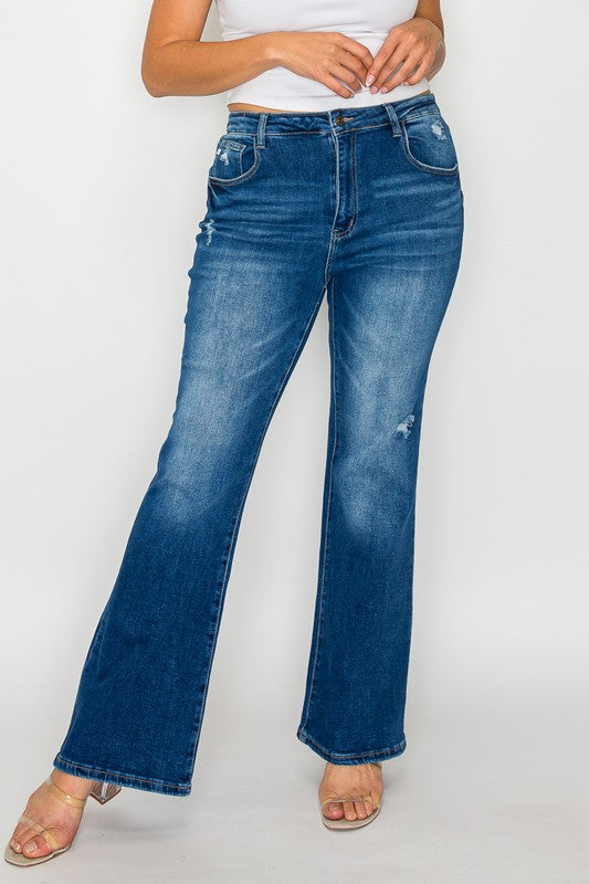 High Rise Bootcut Jeans with Pockets