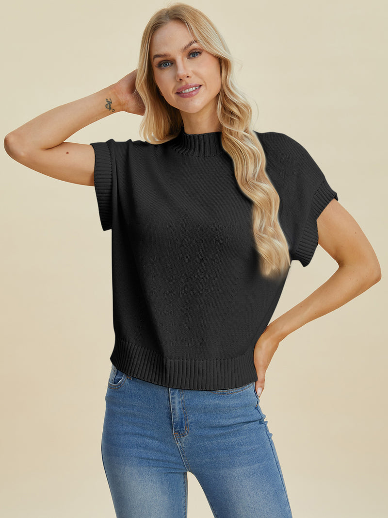 Double Take Mock Neck Short Sleeve Sweater