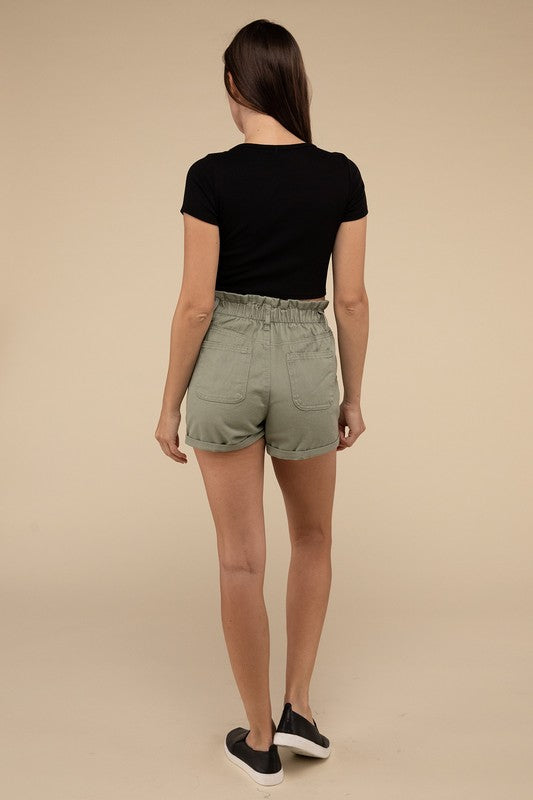 Double Buttoned Waistband Denim Shorts