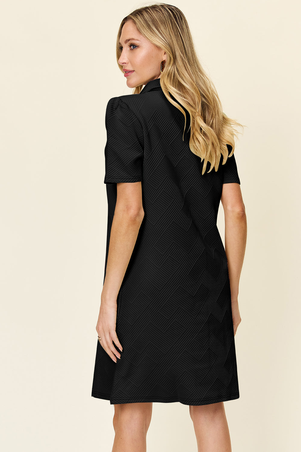 Double Take Texture Collared Neck Short Sleeve Dress