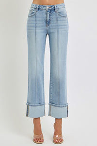 Ankle Straight Leg Cuffed Jeans