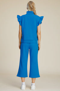 Double Take Texture Ruffle Short Sleeve Top and Wide Leg Pants Set