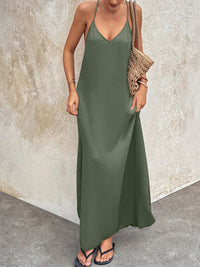 V-neck maxi cami dress by Trendsi featuring a flowy silhouette and sleeveless design, perfect for casual or summer wear.