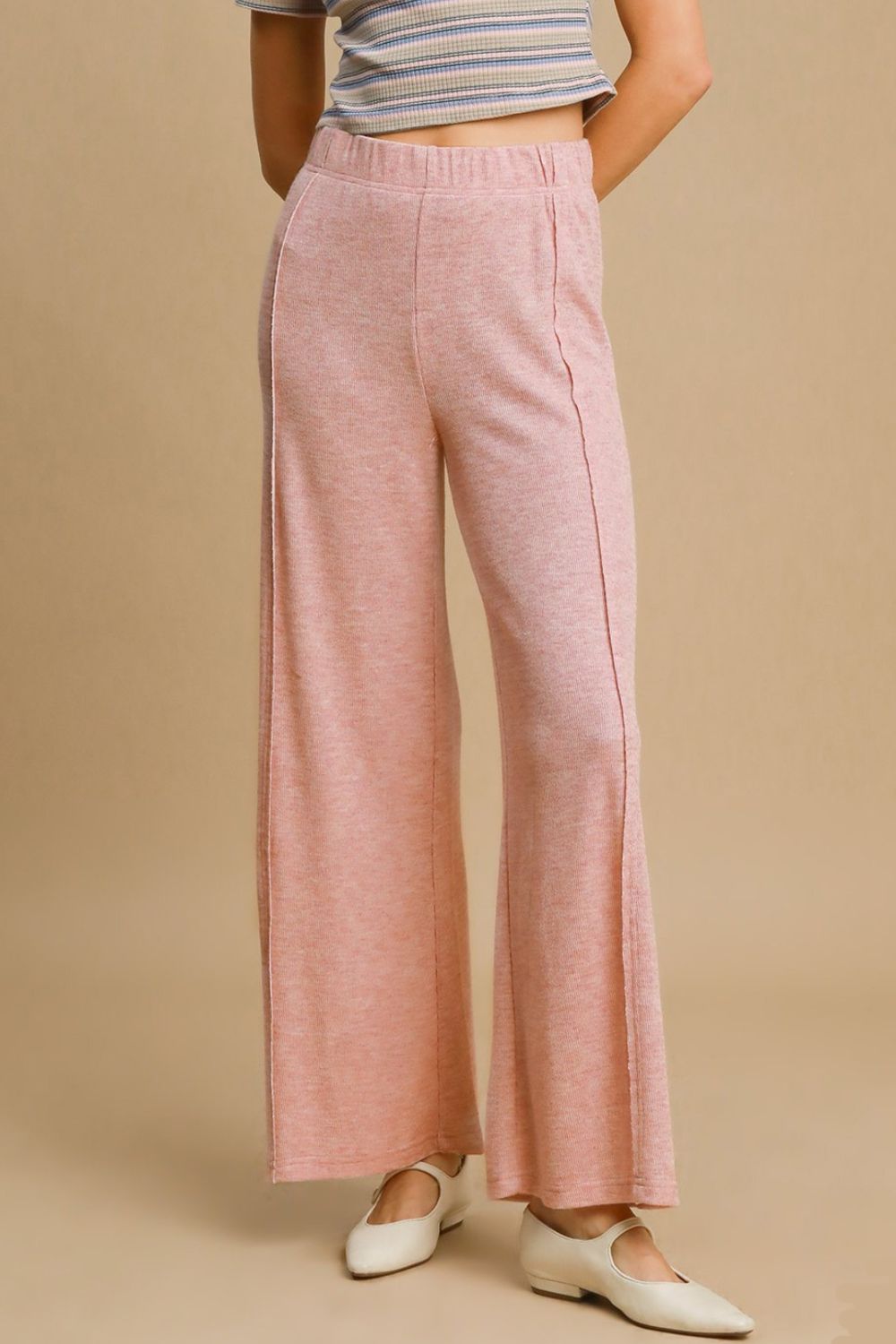 Elastic Waist Wide Leg Knit Pants