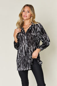 Double Take Printed Button Up Long Sleeve Shirt