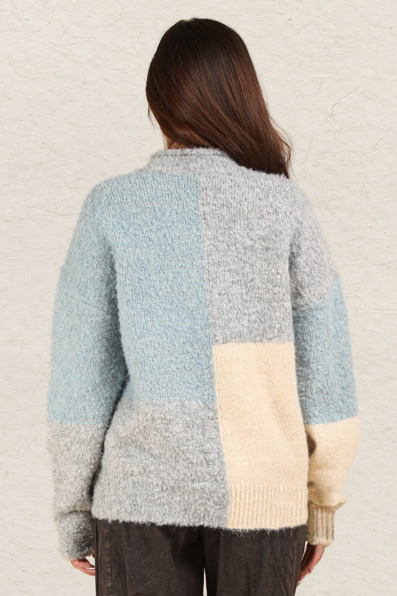 VERY J Color Block Mock Neck Drop Shoulder Sweater