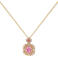 14K gold-plated jewelry set featuring square-cut cubic zirconia stones in ornate layered settings on white background.