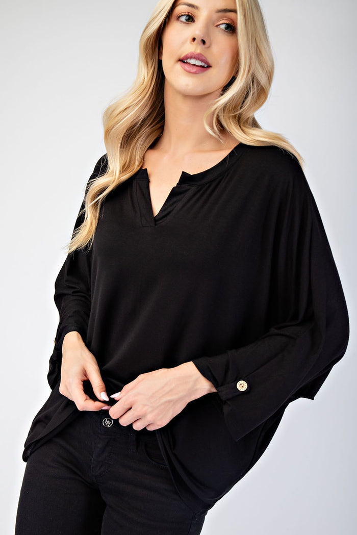 Celeste pNotched Three-Quarter Sleeve Blouse