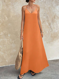 V-neck Maxi Cami Dress by Trendsi featuring a flowy silhouette, sleeveless design, and lightweight fabric perfect for summer wear.