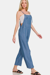 Washed Adjustable Strap Wide Leg Denim Overalls