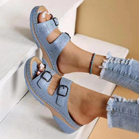 Trendsi double buckle open toe sandals with stylish straps and a comfortable flat sole, perfect for casual summer wear.