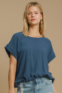 Drawstring Hem Round Neck Short Sleeve T-Shirt