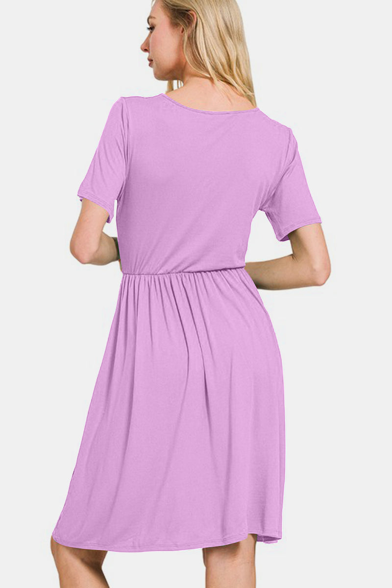 Surplice Short Sleeve Brushed DTY Dress